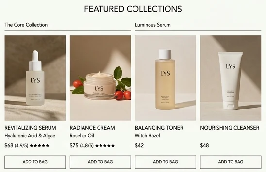 Featured collections on the Shopify store