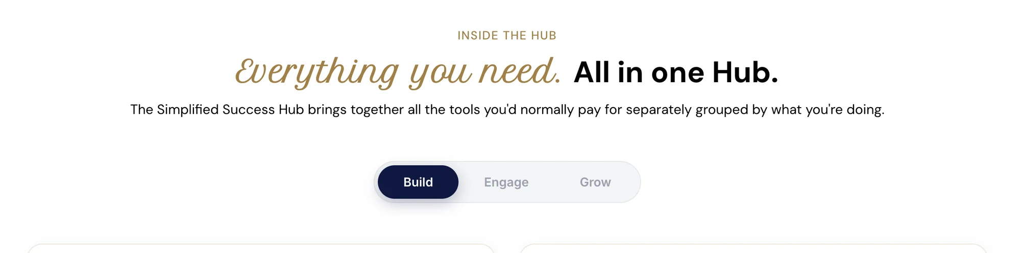 The Everything-in-one-Hub section of the Simplified Success Hub website, built in GoHighLevel
