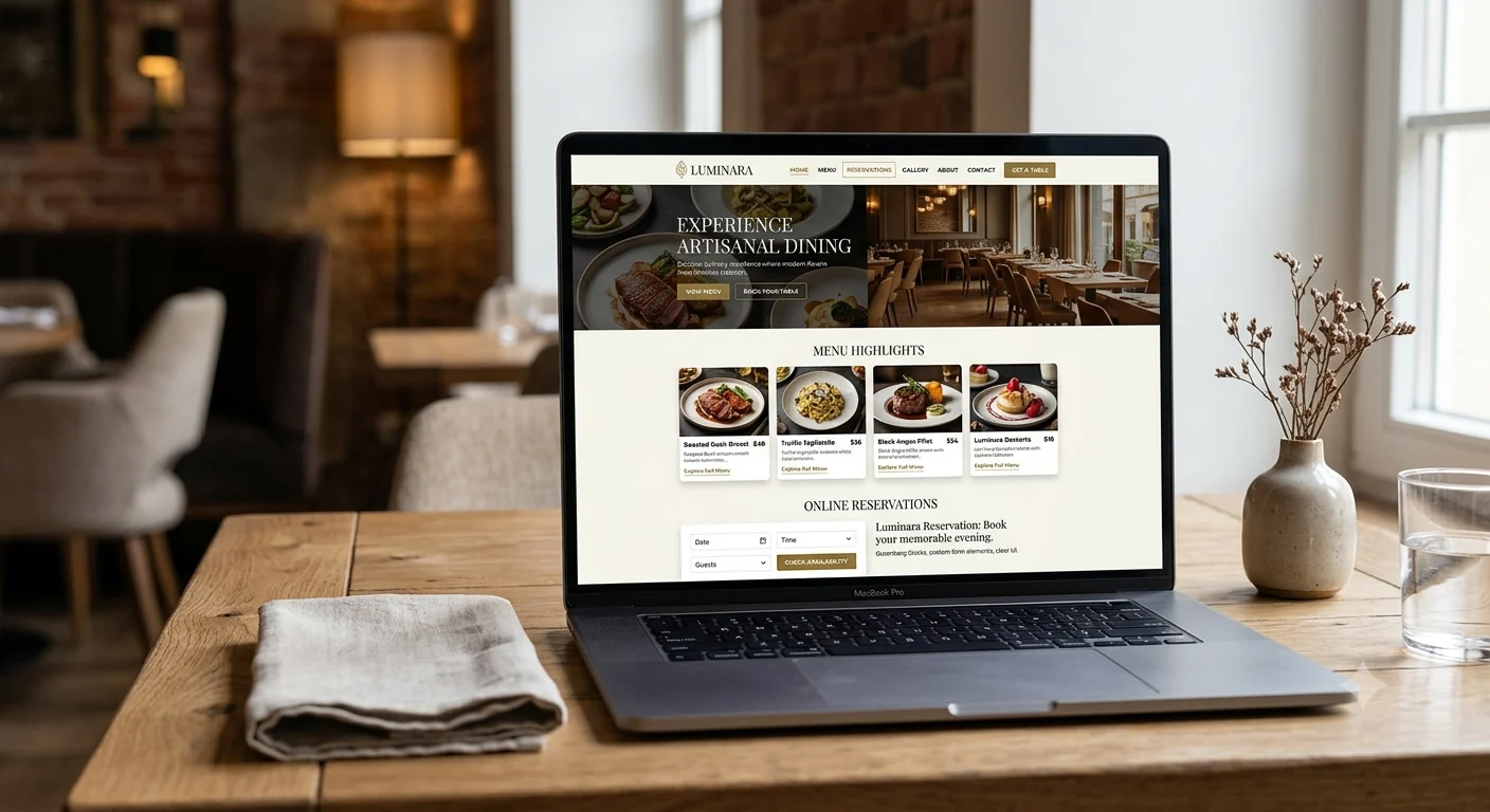 Restaurant website design with menu highlights and an online reservation form